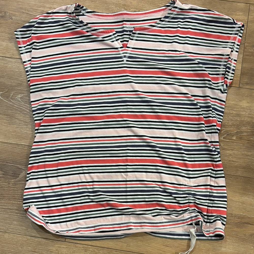 Talbots Red and Black Striped Short Sleeve Tee